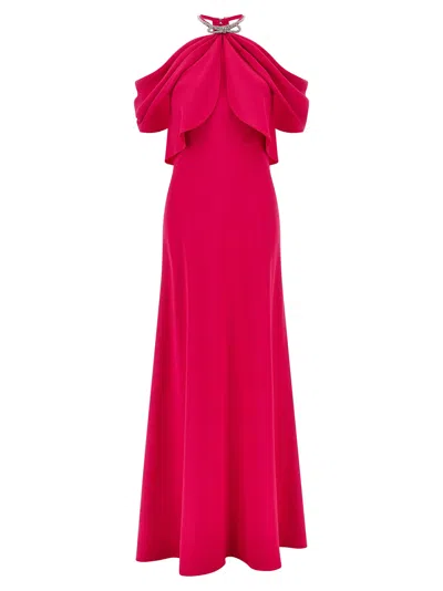 Alberta Ferretti Rhinestone Bow Dress Dresses Fuchsia In Pink