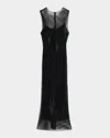 Alberta Ferretti Rhinestone Mesh Midi Dress In Black