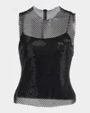 Alberta Ferretti Mesh Overlay Sleeveless Scoop Neck Top In Black