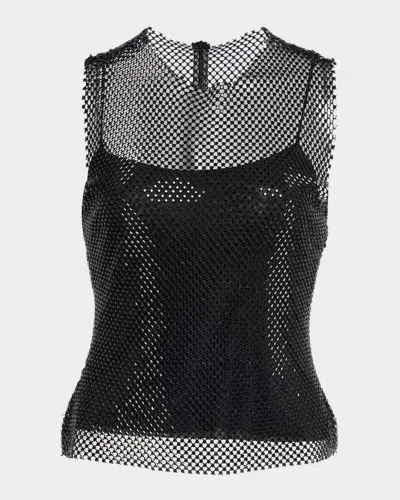 Alberta Ferretti Rhinestone Mesh Sleeveless Blouse In Black