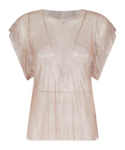 Alberta Ferretti Rhinestone Sheer Knitted Top In Pink