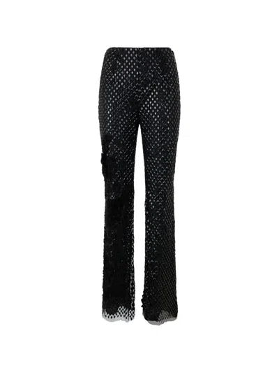 Alberta Ferretti Rhinestone-embellished Straight-leg Trousers In Black