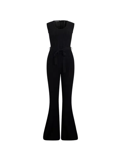 Alberta Ferretti Ribbed Belted Jumpsuit In Black