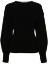 Alberta Ferretti Puff-sleeve Ribbed-knit Jumper In Black