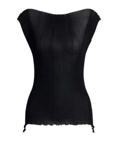 Alberta Ferretti Ribbed Knit Top In Black