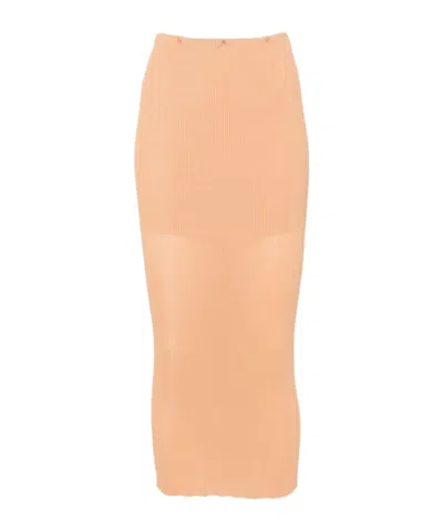 Alberta Ferretti Ribbed Midi Skirt In Neutrals