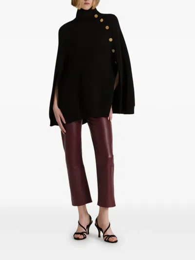 Alberta Ferretti Ribbed-knit Button-down Cape In Black