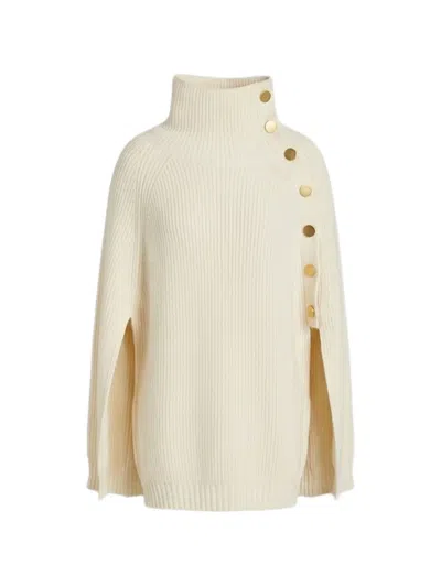 Alberta Ferretti Ribbed-knit Button-fastening Cape In Neutral