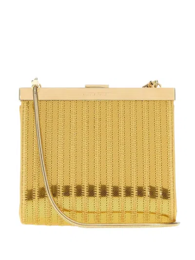 Alberta Ferretti Ribbed-knit Chain-strap Shoulder Bag In Gold