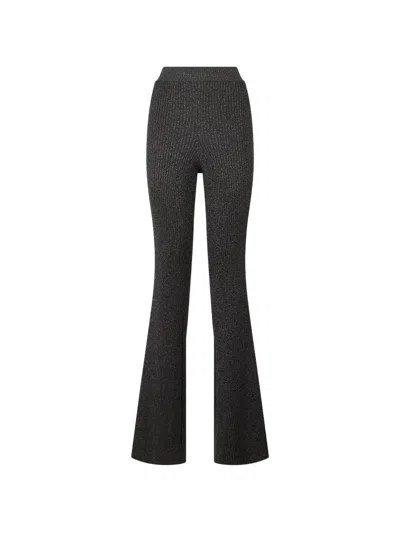 Alberta Ferretti Ribbed-knit Flared Trousers In Grey