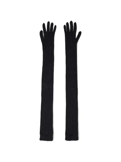 Alberta Ferretti Ribbed-knit Gloves In Black