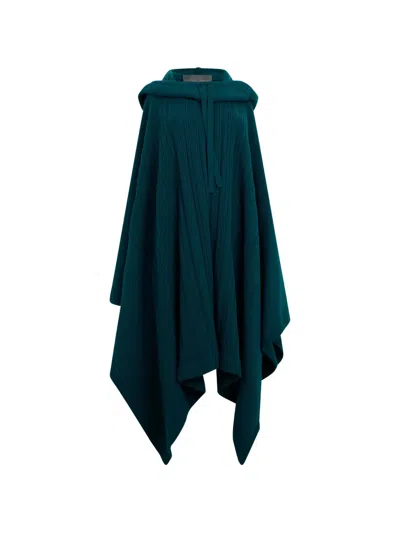 Alberta Ferretti Ribbed-knit Hooded Poncho In Green
