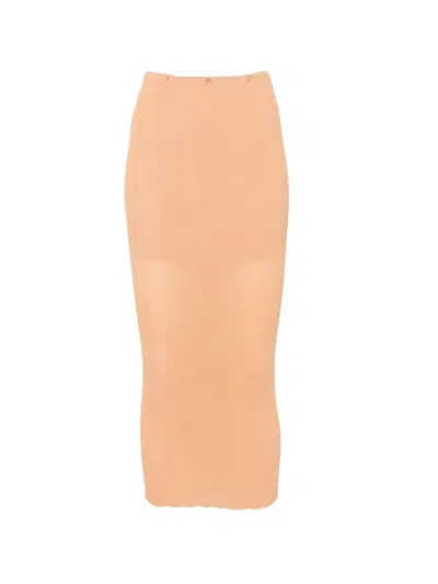 Alberta Ferretti Ribbed-knit Midi Skirt In Yellow