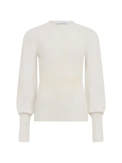 Alberta Ferretti Ribbed-knit Padded-shoulder Sweater In Neutrals