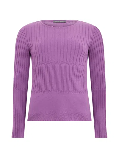Alberta Ferretti Ribbed-knit Round-neck Sweater In Purple