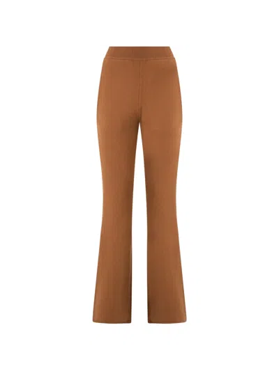 Alberta Ferretti Ribbed-waistband Trousers In Brown