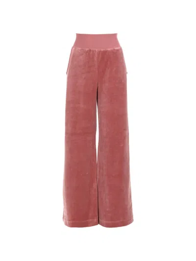 Alberta Ferretti Ribbed-waistband Velvet Trousers In Pink