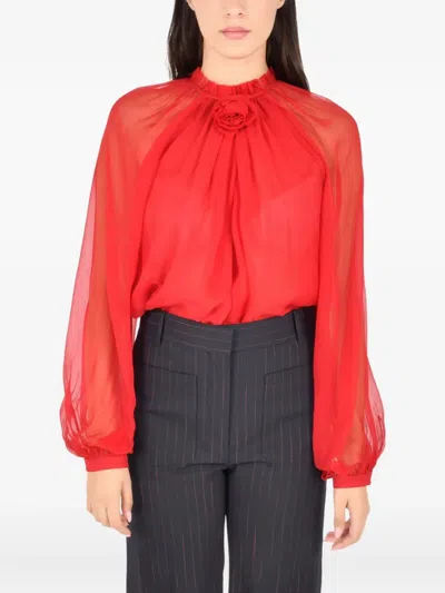 ALBERTA FERRETTI ROSE-DETAIL HIGH-NECK BLOUSE