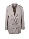 Alberta Ferretti Rose Virgin Wool-blend Oversized Blazer In Gray