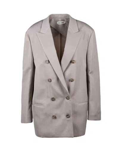 Alberta Ferretti Rose Virgin Wool-blend Oversized Blazer In Gray