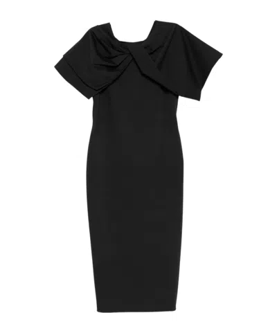 Alberta Ferretti Bow-detail Short-sleeve Midi Dress In Black