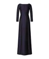 Alberta Ferretti Long-sleeved Mikado Evening Dress In Blue