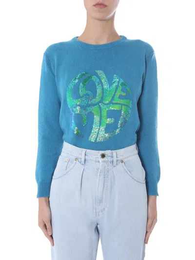 Alberta Ferretti Round Neck Regular Fit Sweater In Blue