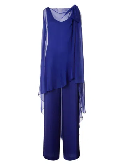 ALBERTA FERRETTI ROYAL BLUE SOLID SCOOP NECK JUMPSUIT
