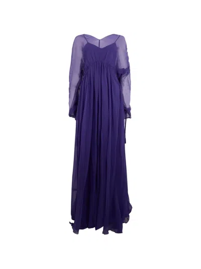 Alberta Ferretti Ruched Maxi Dress In Purple