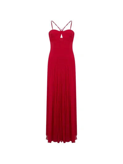 Alberta Ferretti Ruched Maxi Dress In Red