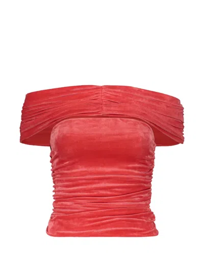 Alberta Ferretti Ruched Off-shoulder Top In Red