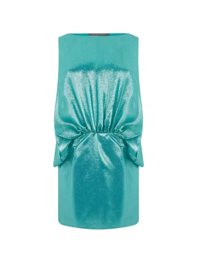 Alberta Ferretti Ruched Sleeveless Mini Dress In Blue