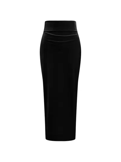 Alberta Ferretti Ruched Velvet Midi Skirt In Black