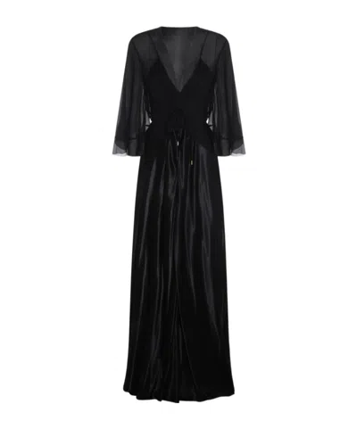 Alberta Ferretti Ruched V-neck Dress In Black