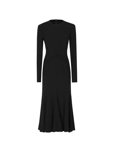 Alberta Ferretti Ruched-waist Long-sleeve Maxi Dress In Black