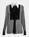 Alberta Ferretti Ruffle-bib Sheer Blouse In Black