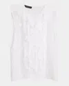 Alberta Ferretti Ruffle Bib Sleeveless Silk Blouse In White