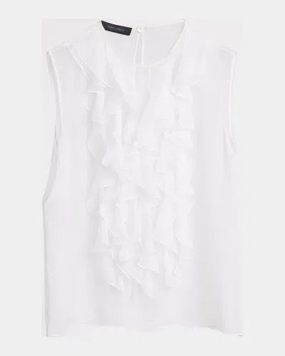 Alberta Ferretti Ruffle Bib Sleeveless Silk Blouse In White