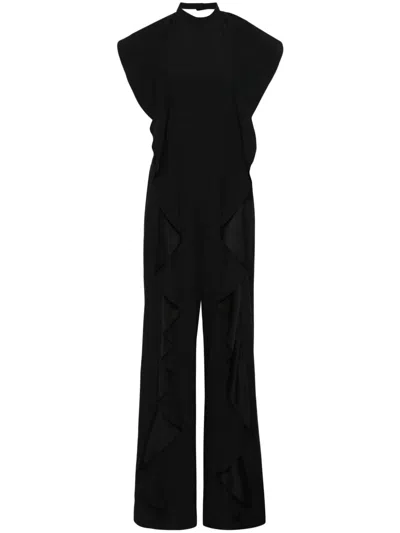 Alberta Ferretti Ruffle-detail Crepe Jumpsuit In Black