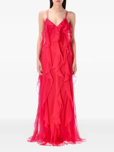 Alberta Ferretti Alberta Ferreti Chiffon Ruffled Long Dress In Purple