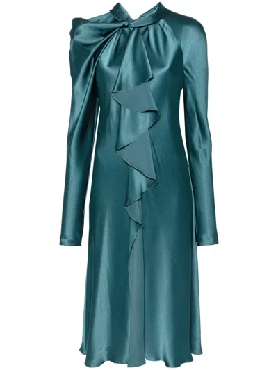 Alberta Ferretti Ruffle-detail Satin Dress In Green