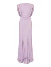 Alberta Ferretti Long Dress With Light Purple Ruffles Women In Multi
