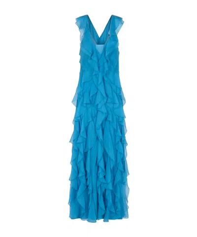 Alberta Ferretti Ruffle Dress In Blue