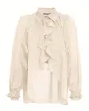 Alberta Ferretti Ruffle High-low Button-down Blouse In Beige