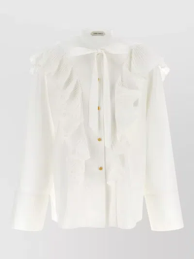 Alberta Ferretti Ruffle Shirt Tie Neck Pleated Design In White