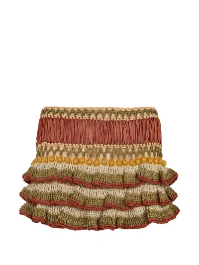 Alberta Ferretti Ruffled Bead-embellished Mini Skirt In Multi