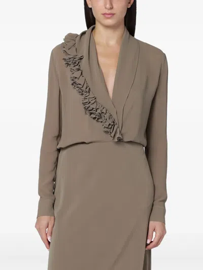 Alberta Ferretti Ruffled Blouse In Brown