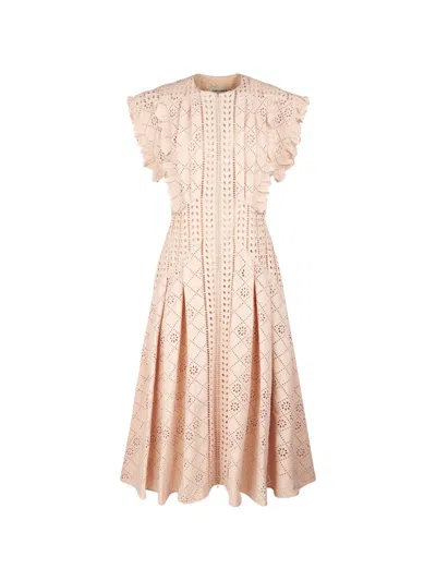 Alberta Ferretti Intricate Eyelet Embroidered Midi Dress In Neutral