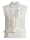 Alberta Ferretti Ruffled Buttoned Blouse In White
