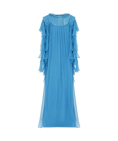 Alberta Ferretti Knee Length Dress With Curled Crew Neckline In Blue
